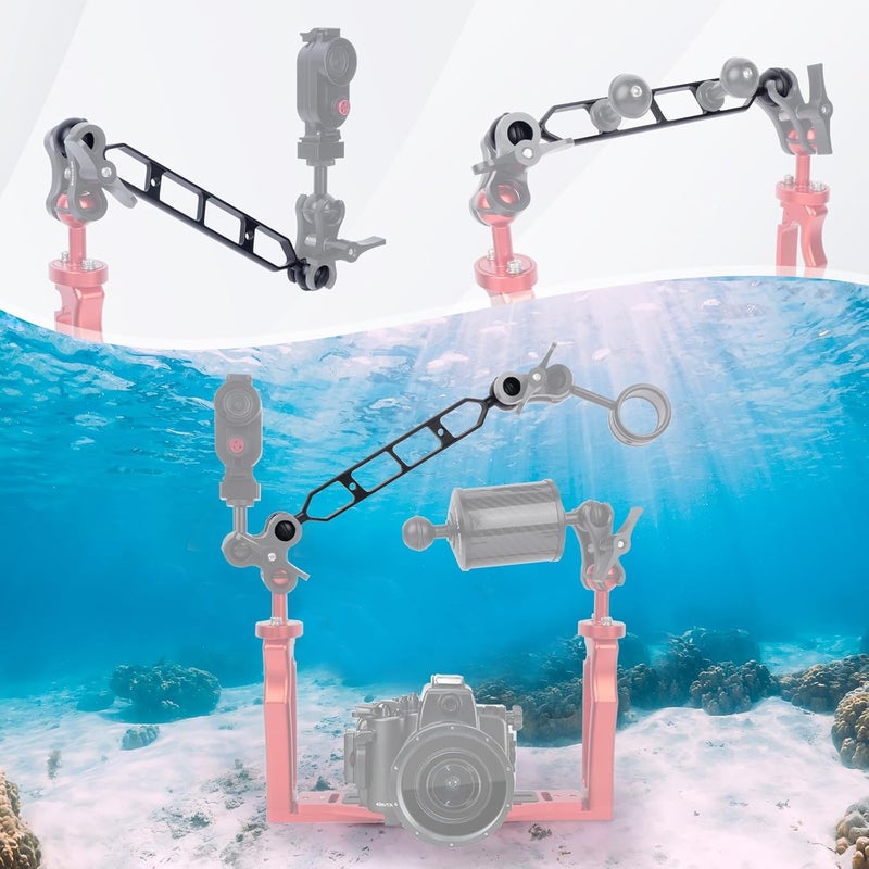 Mechrig 9" Double Ball Head Adjustable Camera Light Mount Arm with 1/4"-20 Threads for GoPr0 Insta360 DSLR Underwater Photography, Aluminum Alloy CNC Machining with Anti-Slip Silicone Rings 63134A - Image 5